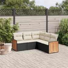   vidaXL 5 részes fekete polyrattan kerti kanapészett párnákkal