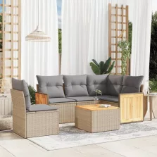   vidaXL 6 részes bézs polyrattan kerti ülőgarnitúra párnával