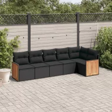   vidaXL 6 részes fekete polyrattan kerti ülőgarnitúra párnákkal