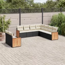  vidaXL 9 részes fekete polyrattan kerti ülőgarnitúra párnákkal