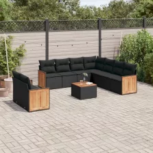   vidaXL 10 részes fekete polyrattan kerti ülőgarnitúra párnákkal