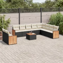   vidaXL 11 részes fekete polyrattan kerti ülőgarnitúra párnákkal