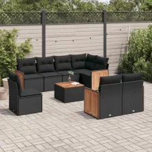   vidaXL 9 részes fekete polyrattan kerti ülőgarnitúra párnákkal