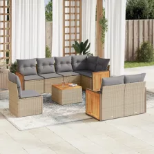  vidaXL 9 részes bézs polyrattan kerti ülőgarnitúra párnákkal