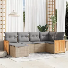   vidaXL 6 részes bézs polyrattan kerti ülőgarnitúra párnával