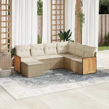   vidaXL 7 részes bézs polyrattan kerti ülőgarnitúra párnákkal