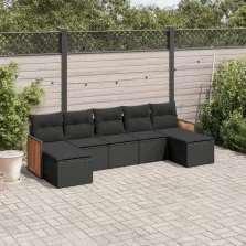   vidaXL 7 részes fekete polyrattan kerti ülőgarnitúra párnával