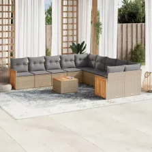   vidaXL 11 részes bézs polyrattan kerti ülőgarnitúra párnákkal