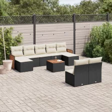   vidaXL 10 részes fekete polyrattan kerti ülőgarnitúra párnákkal