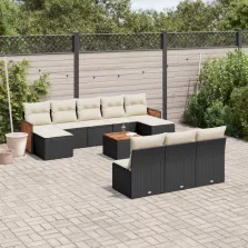   vidaXL 11 részes fekete polyrattan kerti ülőgarnitúra párnákkal