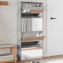  vidaXL betonszürke 4 szintes cipőszekrény tükörrel 63 x 17 x 134 cm