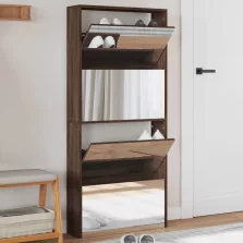   vidaXL 4 szintes barna tölgyszínű cipőszekrény tükörrel 63x17x134 cm