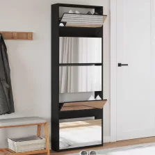   vidaXL fekete 5 szintes cipőszekrény tükörrel 63 x 17 x 169,5 cm