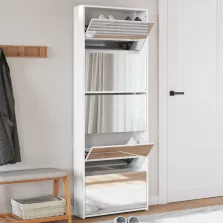   vidaXL 5 szintes magasfényű fehér cipőszekrény tükörrel 63x17x169,5 cm