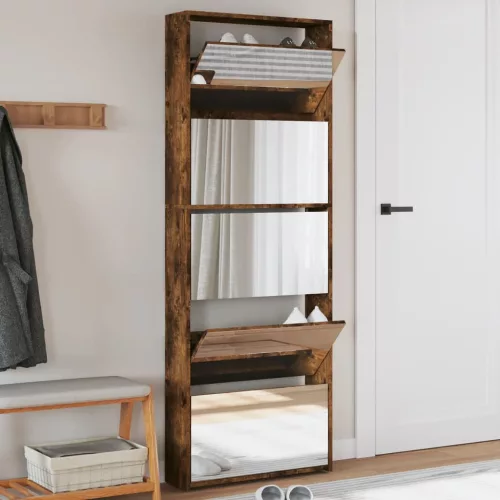 vidaXL füstös tölgy 5 szintes cipőszekrény tükörrel 63 x 17 x 169,5 cm