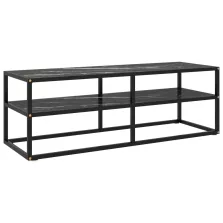   vidaXL fekete TV-szekrény fekete márvány mintás üveggel 120x40x40 cm