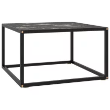   vidaXL fekete dohányzóasztal fehér márvány mintás üveggel 60x60x35 cm