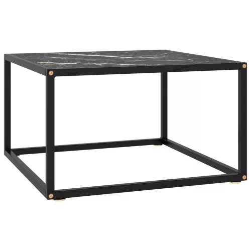 vidaXL fekete dohányzóasztal fehér márvány mintás üveggel 60x60x35 cm