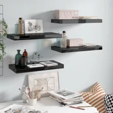   vidaXL 4 db magasfényű fekete MDF lebegő fali polc 50 x 23 x 3,8 cm