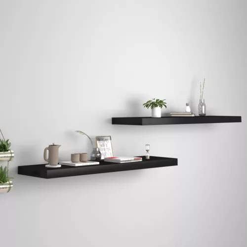 vidaXL 2 db fekete MDF lebegő fali polc 90 x 23,5 x 3,8 cm