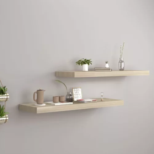 vidaXL 2 db tölgyszínű MDF lebegő fali polc 80 x 23,5 x 3,8 cm