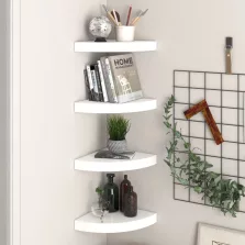   vidaXL 4 db magasfényű fehér MDF lebegő sarokpolc 25 x 25 x 3,8 cm
