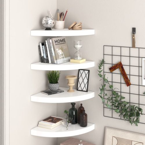 323909 vidaXL Floating Corner Shelves 4 pcs High Gloss White 35x35x3,8 cm MDF