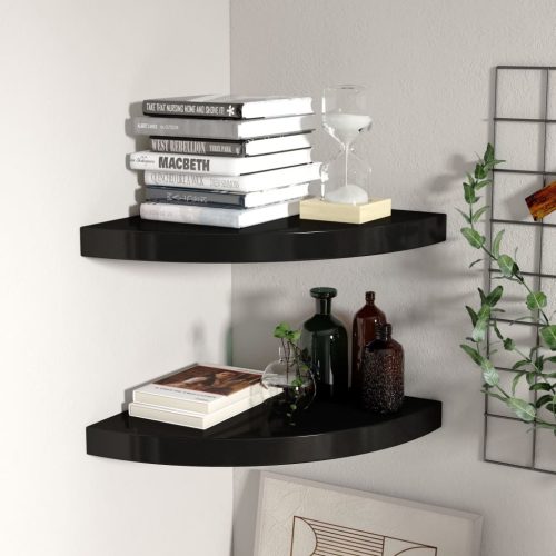 323920 vidaXL Floating Corner Shelves 2 pcs Black 35x35x3,8 cm MDF