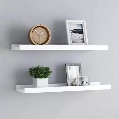 vidaXL 2 db fehér MDF szegélypolc képkeretekhez 60 x 9 x 3 cm