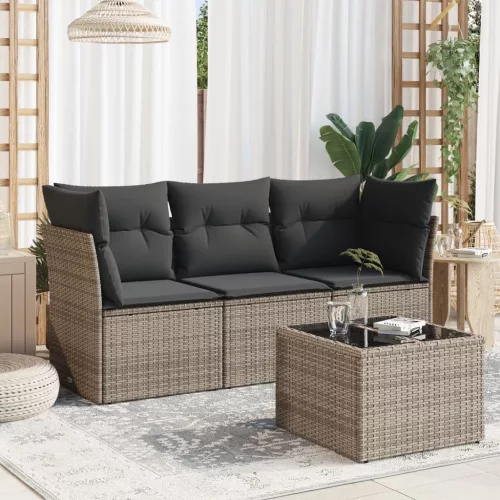 vidaXL 4 részes szürke polyrattan kerti ülőgarnitúra párnákkal