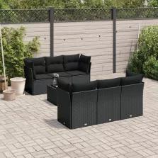   vidaXL 7 részes fekete polyrattan kerti ülőgarnitúra párnával