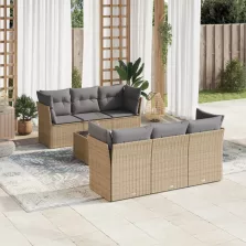   vidaXL 7 részes bézs polyrattan kerti ülőgarnitúra párnákkal
