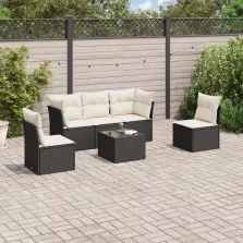  vidaXL 6 részes fekete polyrattan kerti ülőgarnitúra párnákkal