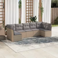   vidaXL 7 részes bézs polyrattan kerti ülőgarnitúra párnákkal