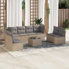   vidaXL 9-részes bézs polyrattan kerti ülőgarnitúra párnákkal