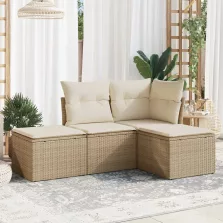   vidaXL 4 részes bézs polyrattan kerti ülőgarnitúra párnákkal