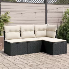   vidaXL 4 részes fekete polyrattan kerti ülőgarnitúra párnákkal