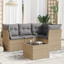   vidaXL 5 részes bézs polyrattan kerti ülőgarnitúra párnákkal