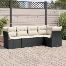   vidaXL 5 részes fekete polyrattan kerti kanapészett párnákkal