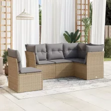  vidaXL 5 részes bézs polyrattan kerti ülőgarnitúra párnákkal