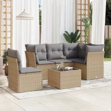   vidaXL 6 részes bézs polyrattan kerti ülőgarnitúra párnával