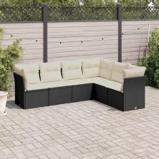   vidaXL 6 részes fekete polyrattan kerti ülőgarnitúra párnákkal