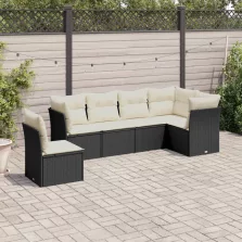   vidaXL 6 részes fekete polyrattan kerti ülőgarnitúra párnákkal