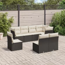   vidaXL 8 részes fekete polyrattan kerti ülőgarnitúra párnákkal