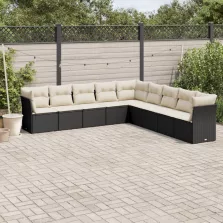   vidaXL 9 részes fekete polyrattan kerti ülőgarnitúra párnákkal
