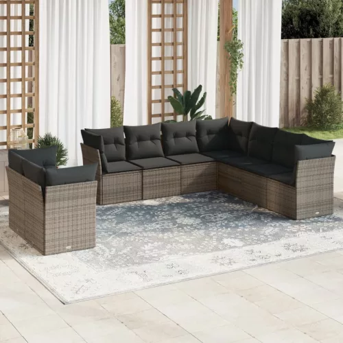 vidaXL 9-részes szürke polyrattan kerti ülőgarnitúra párnákkal