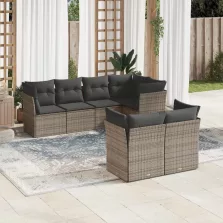   vidaXL 7 részes szürke polyrattan kerti ülőgarnitúra párnákkal