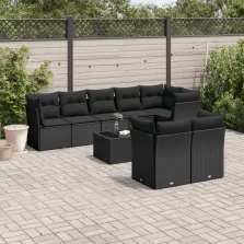   vidaXL 9 részes fekete polyrattan kerti ülőgarnitúra párnákkal