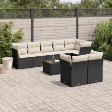   vidaXL 9 részes fekete polyrattan kerti ülőgarnitúra párnákkal