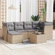   vidaXL 7 részes bézs polyrattan kerti ülőgarnitúra párnákkal